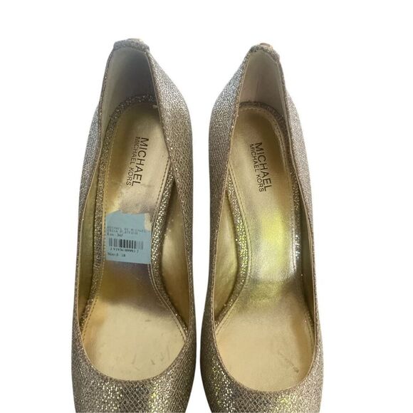 NWOB Michael Kors Erica Platform Open Toe Gold Glittered Heeled Pumps - Picture 8 of 14